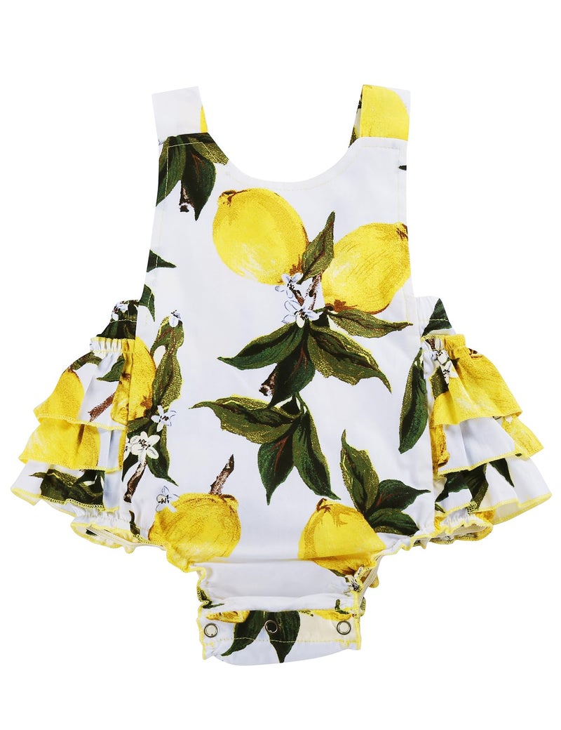PrinceSasa Baby Girl Clothes Lemon Floral Ruffles Summer Outfits and Headband for Newborn Gifts,A6,7-12 Months(Size M) - Image 5